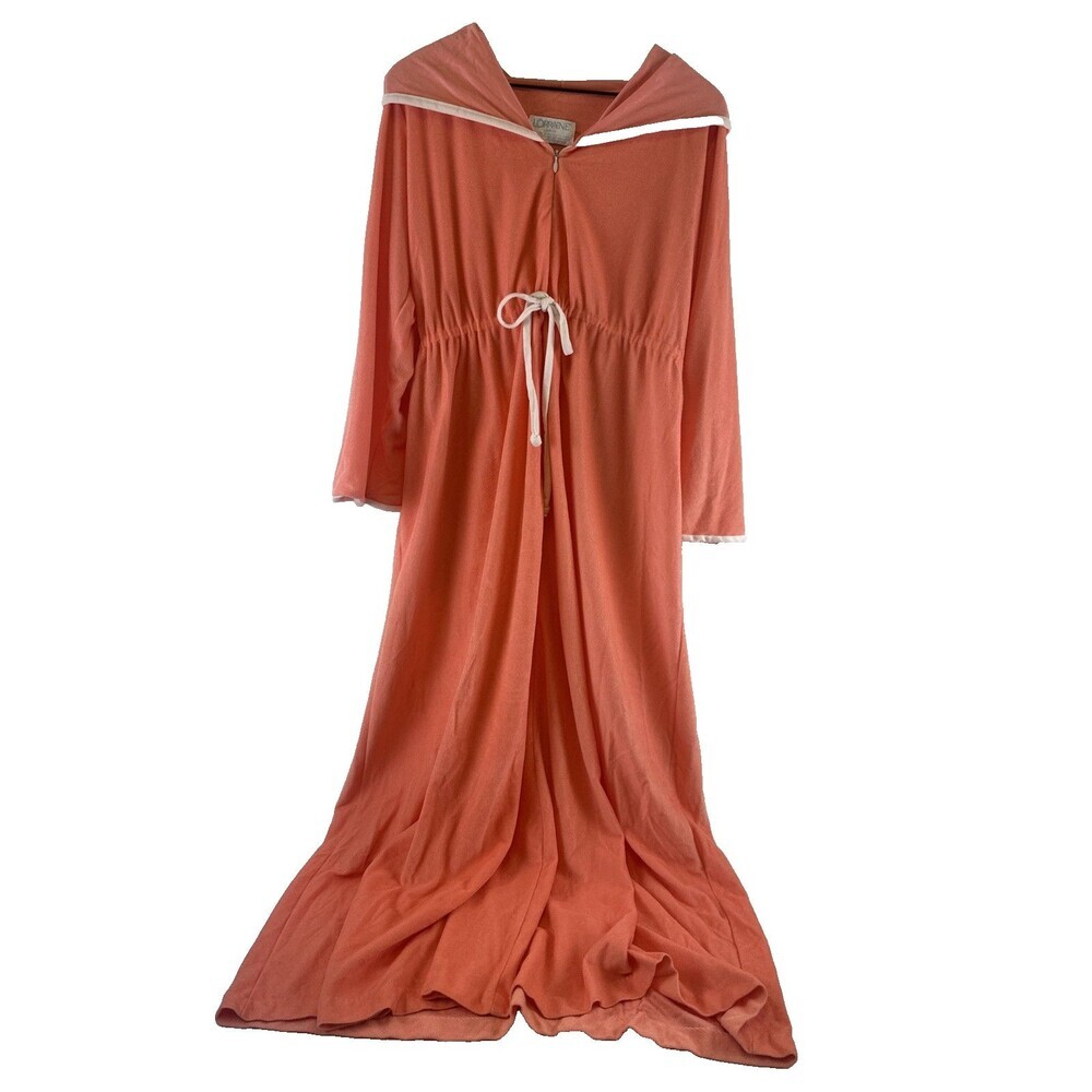 Lorraine Robe Lounge Wear Coral Half Zip Hooded Drawstring Waist Womens Large